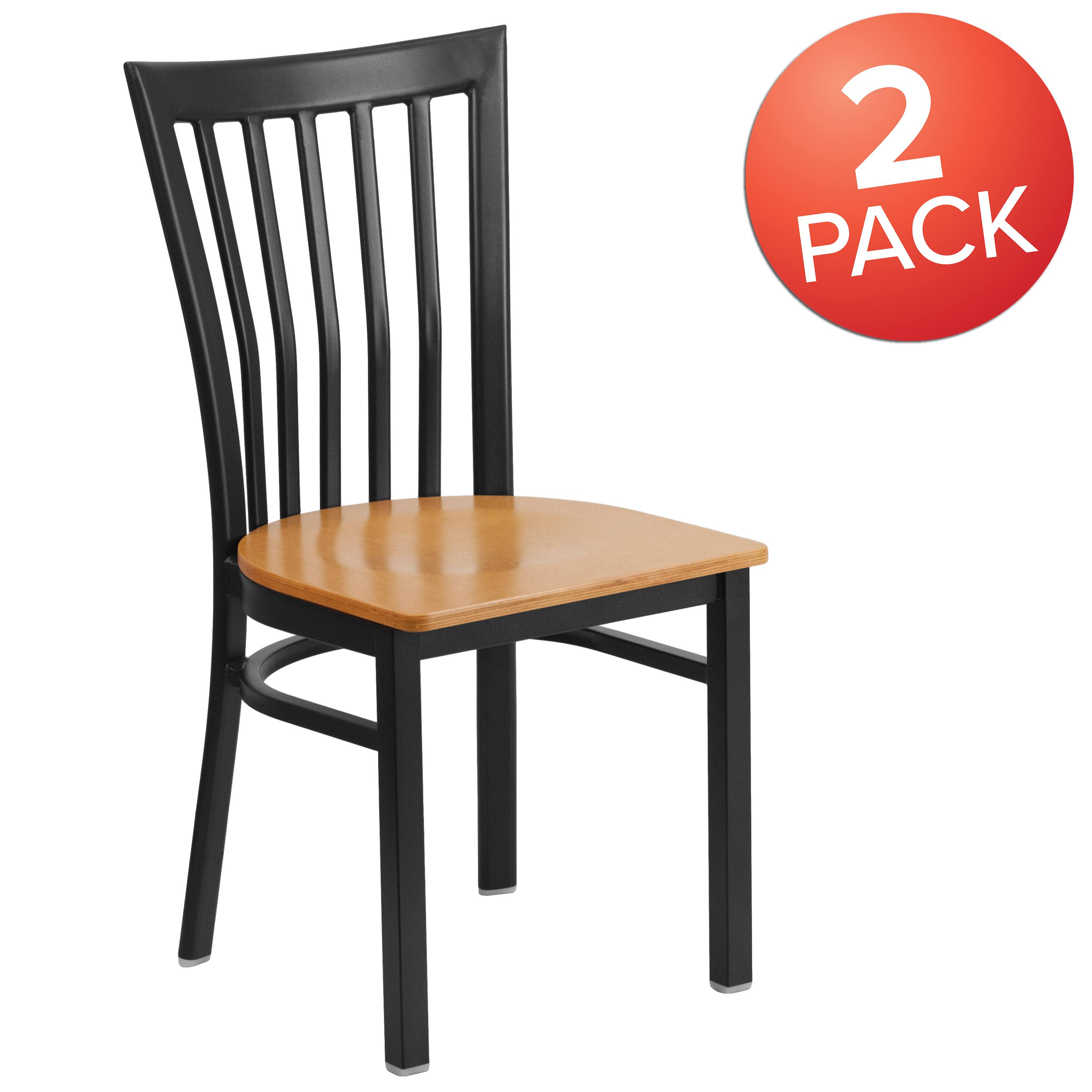 Alt View 1. Emma + Oliver - 2 Pack School House Back Metal Restaurant Chair - Natural Wood Seat/Black Metal Frame.