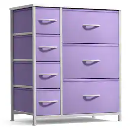 Sorbus - Dresser with 7 Drawers - Storage Chest Organizer with Steel Frame, Wood Top, Handles, Fabric Bins - Purple