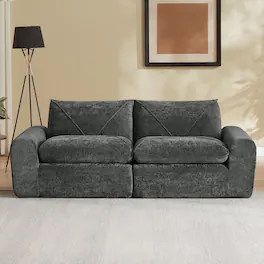 Loheer - 85.83 Inch Chenille Sectional Sofa with Ottoman Modern Minimalist Apartment Size Couch for Living Room - Dark Gray