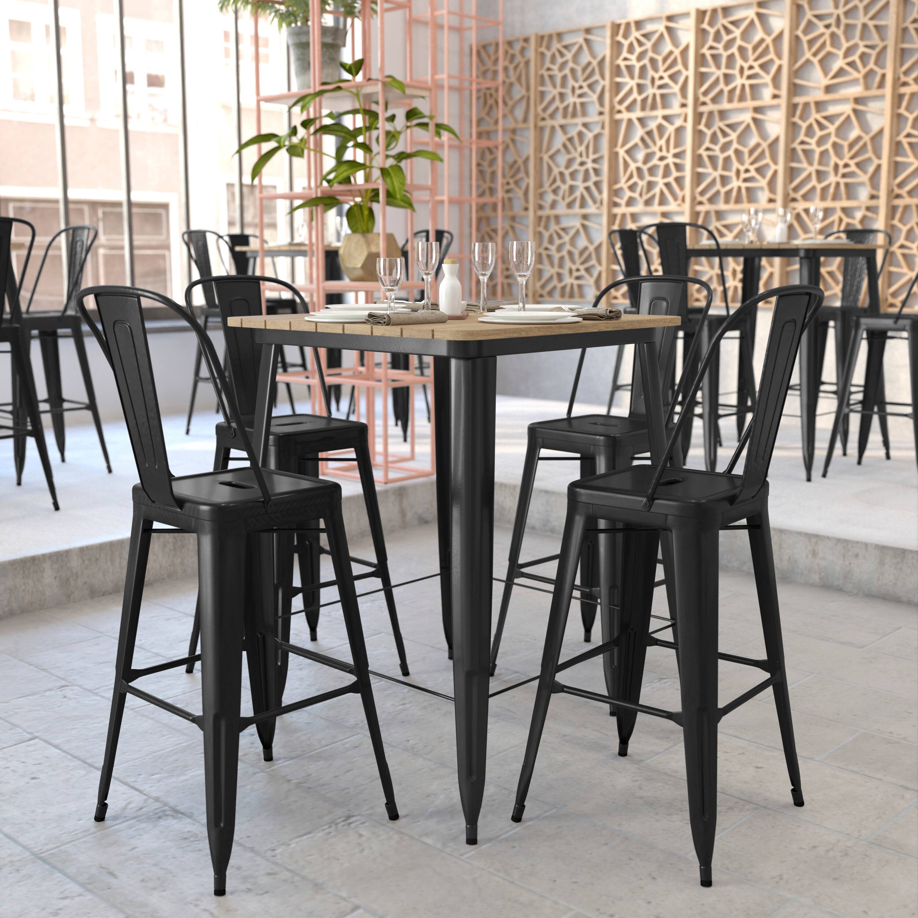 Alt View 3. Flash Furniture - Declan Commercial Indoor/Outdoor Bar Top Table, 31.5" Square All Weather Brown Poly Resin Top with Black Steel base - Black.