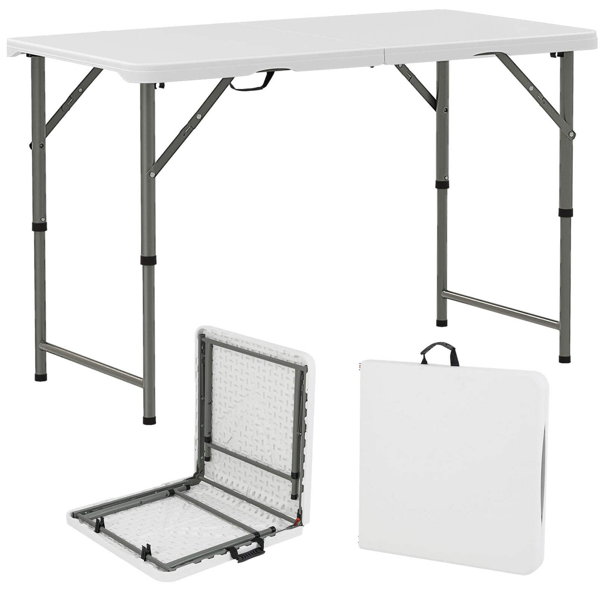 Costway - 4 ft Portable Camping Table with HDPE Tabletop & Metal Legs Safety Lock for Party - White price history on PriceWatchPro