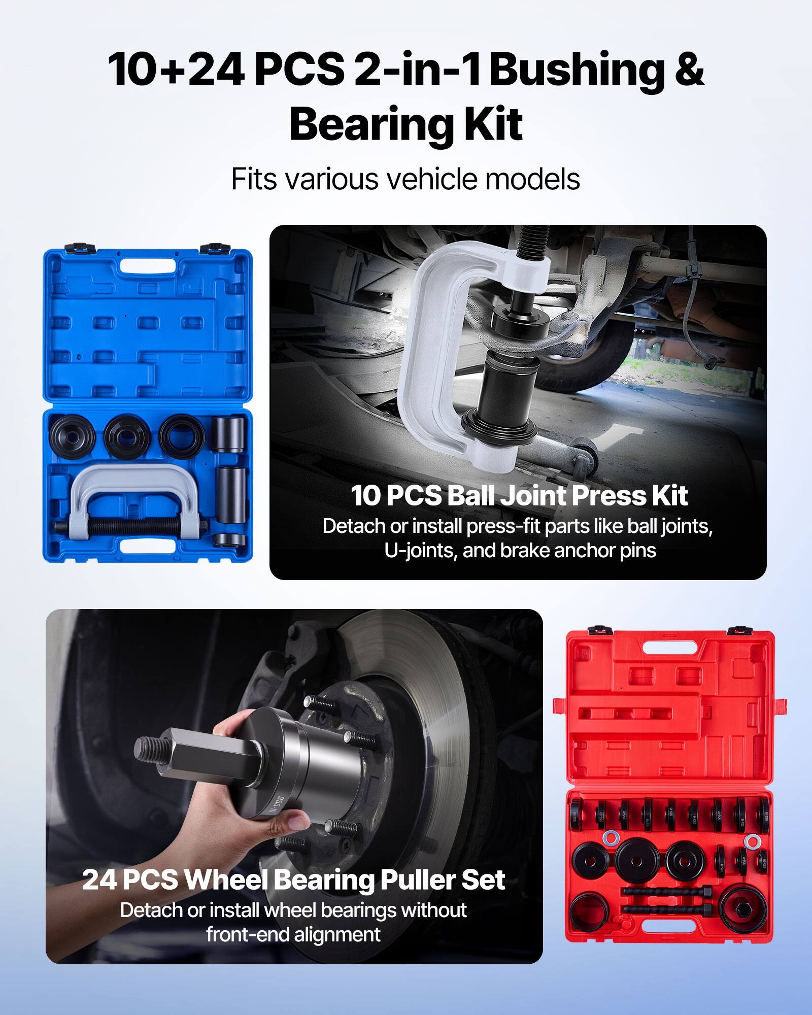 VEVOR Bearing Press Kit,10+24 Pcs,2 in 1 Ball Joint Press & Wheel ...