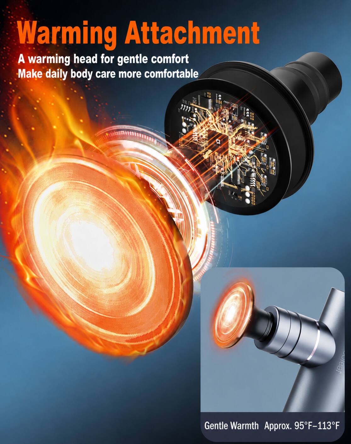 Warming Attachment  
A warming head for gentle comfort  
Make daily body care more comfortable  

Gentle Warmth  
Approx. 95°F–113°F