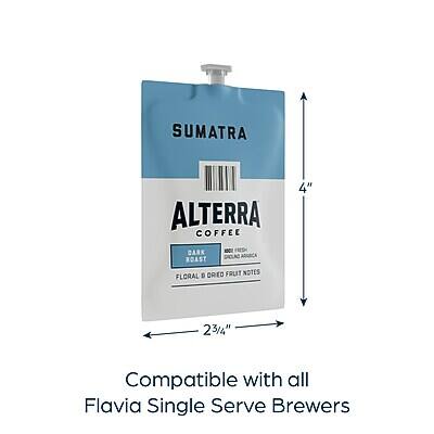 SUMATRA  
ALTERRA COFFEE  
DARK ROAST  
FLORAL & DRIED FRUIT NOTES  

Compatible with all Flavia Single Serve Brewers  

4"  
2 3/4"