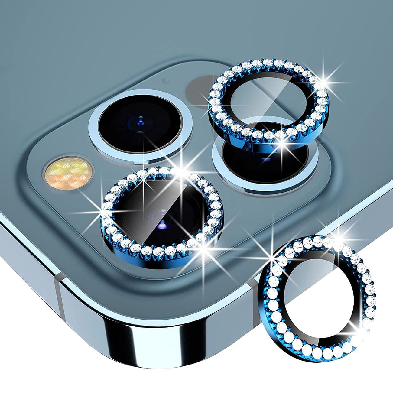 Reiko - Diamond Tempered Glass Camera Lens Protector for iPhone 13 Pro / 13 Pro Max - Blue