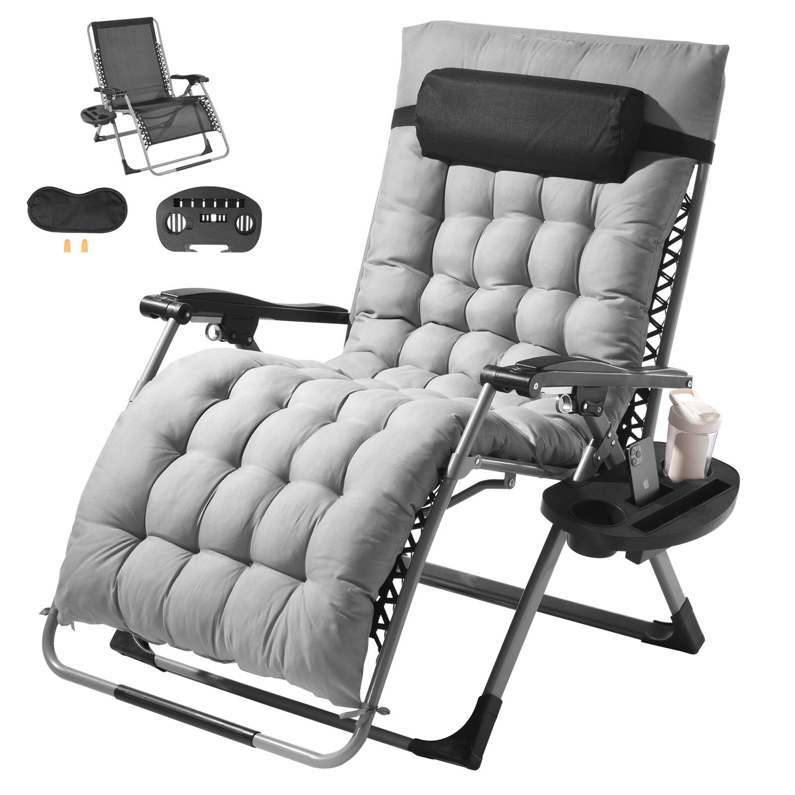 VEVOR - Zero Gravity Chair, 33 inch Zero Gravity Recliner Lounge Chair for Indoor and Outdoor, Adjustable Anti Gravity Chair - Gray