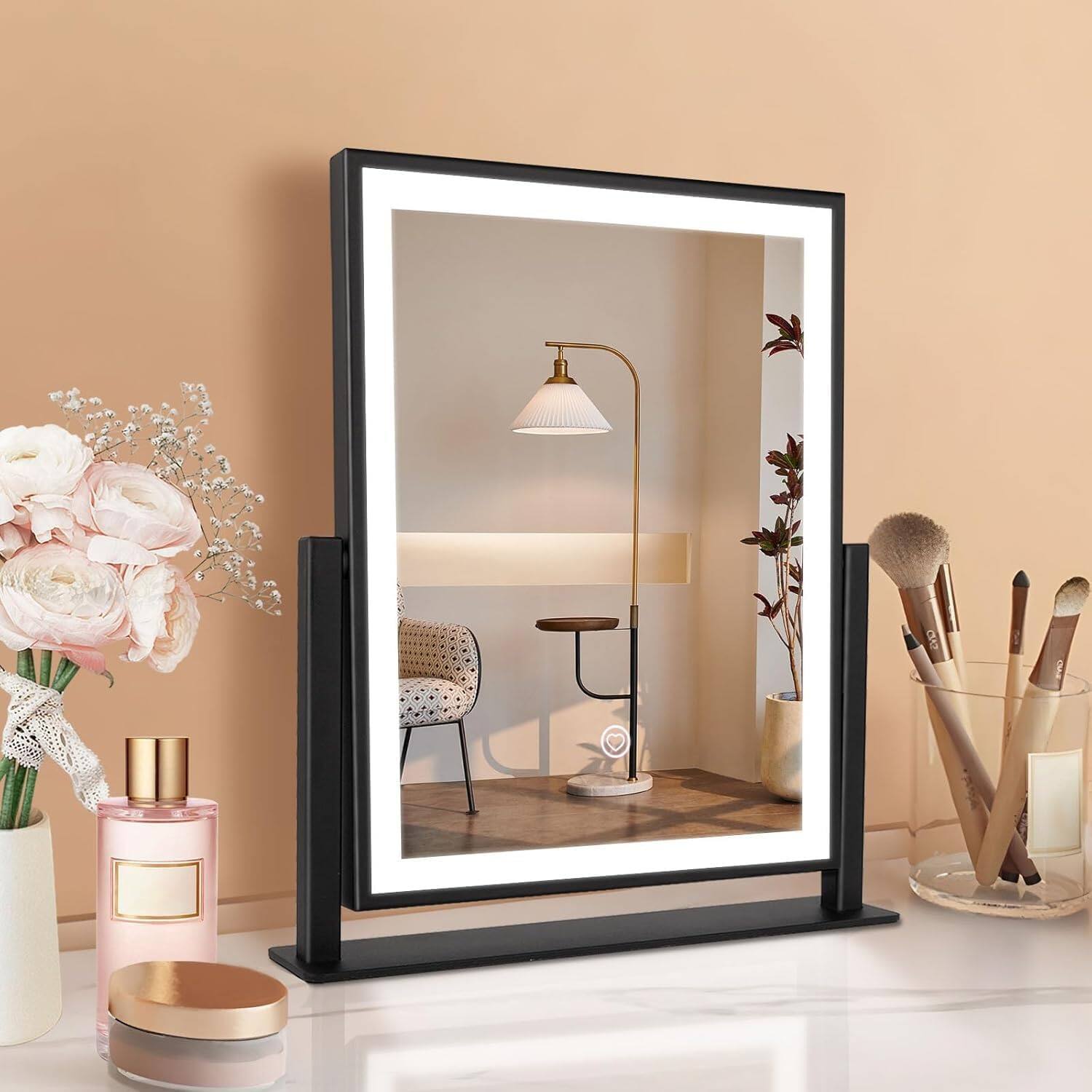 Stamp n Camp - Makeup Mirror with Lights, 12" Fashion Lighted Vanity Dimmable Light, Smart Control, Adjustable Warm Birthday Wedding - length 30 X width 25