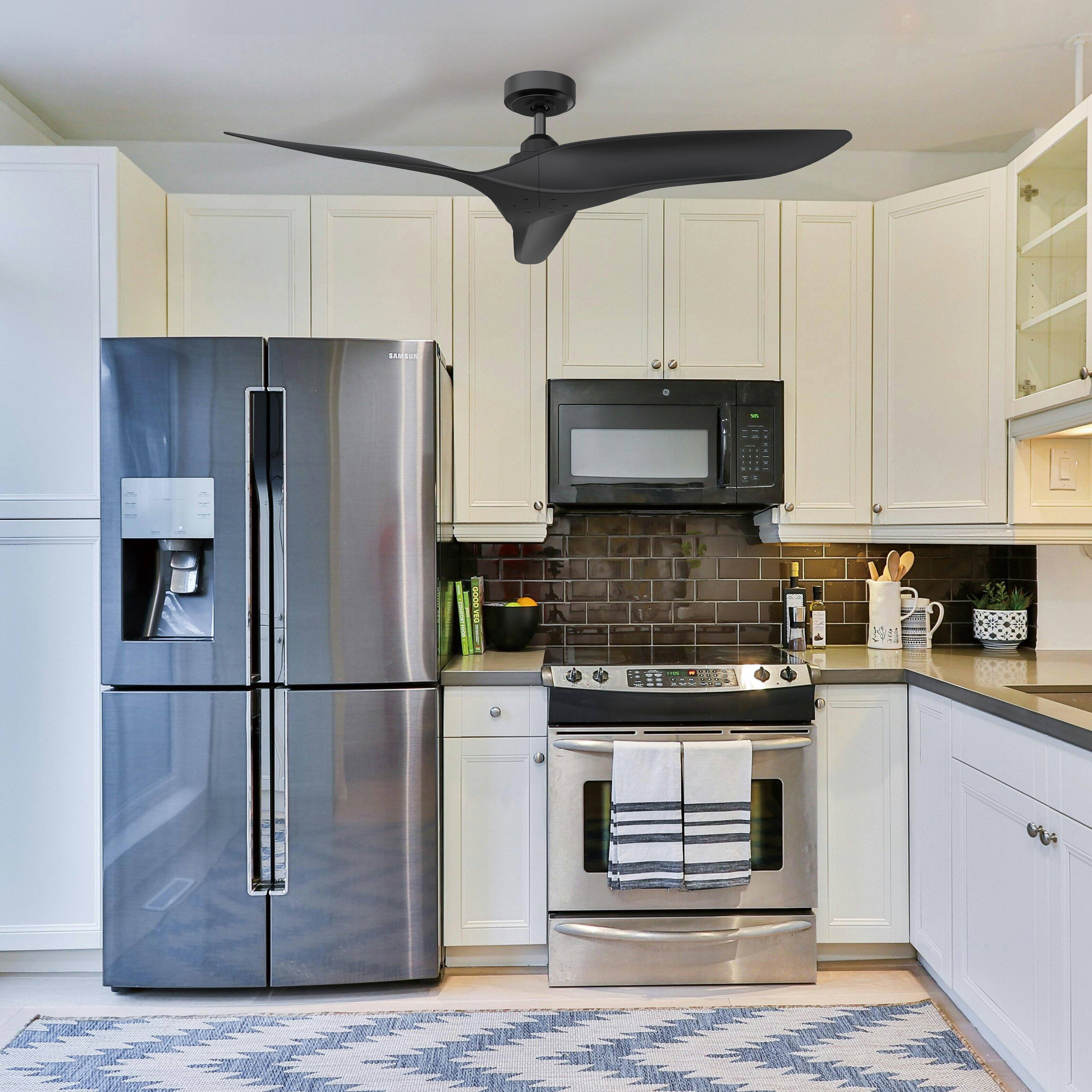 Back. Parrot Uncle - 52" Modern Black DC Motor No Light Ceiling Fan with Remote - Black.