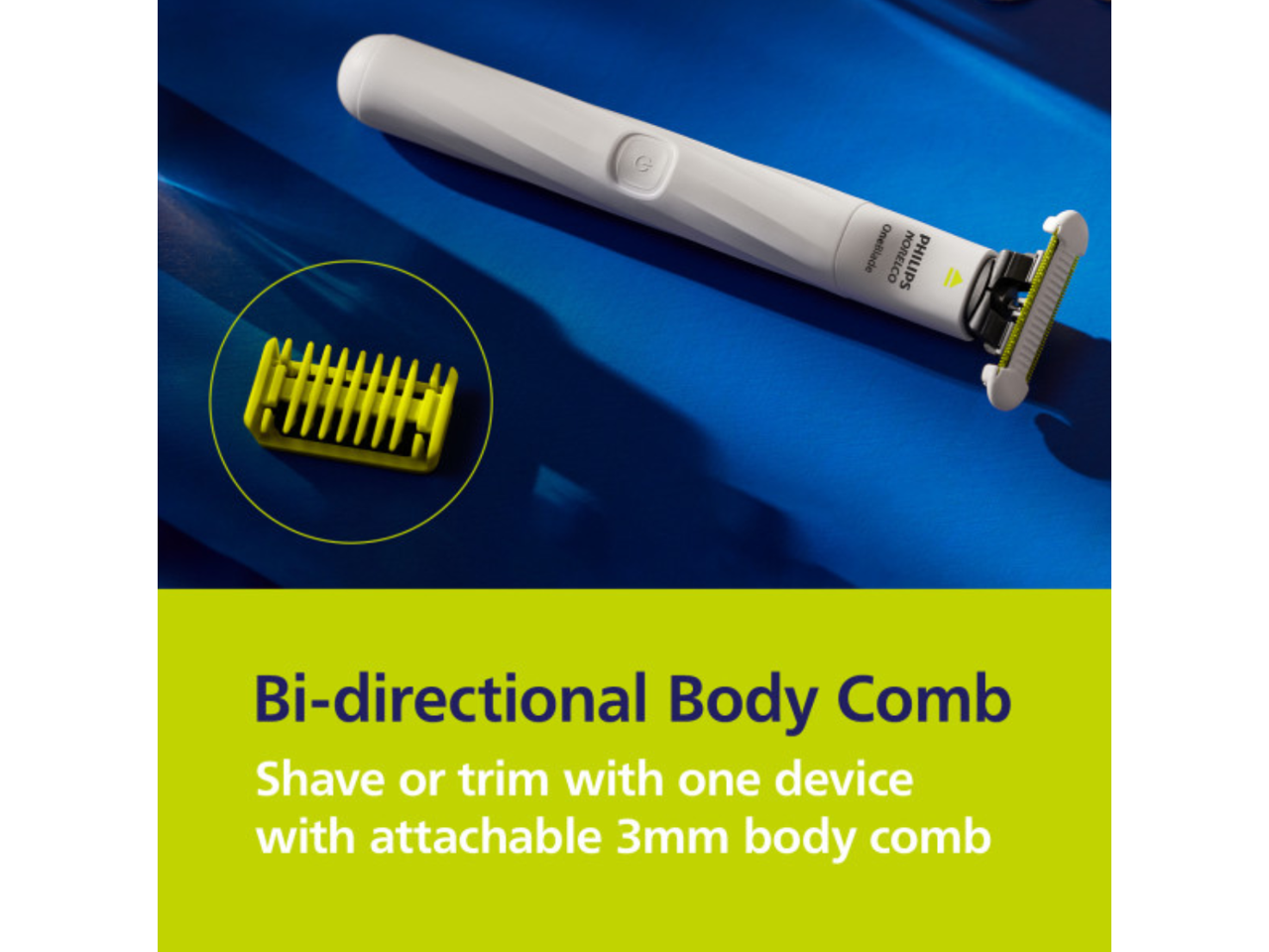 G Onelllade NORELCO PHILIPS I Bi-directional Body Comb Shave or trim with one device with attachable 3mm body comb