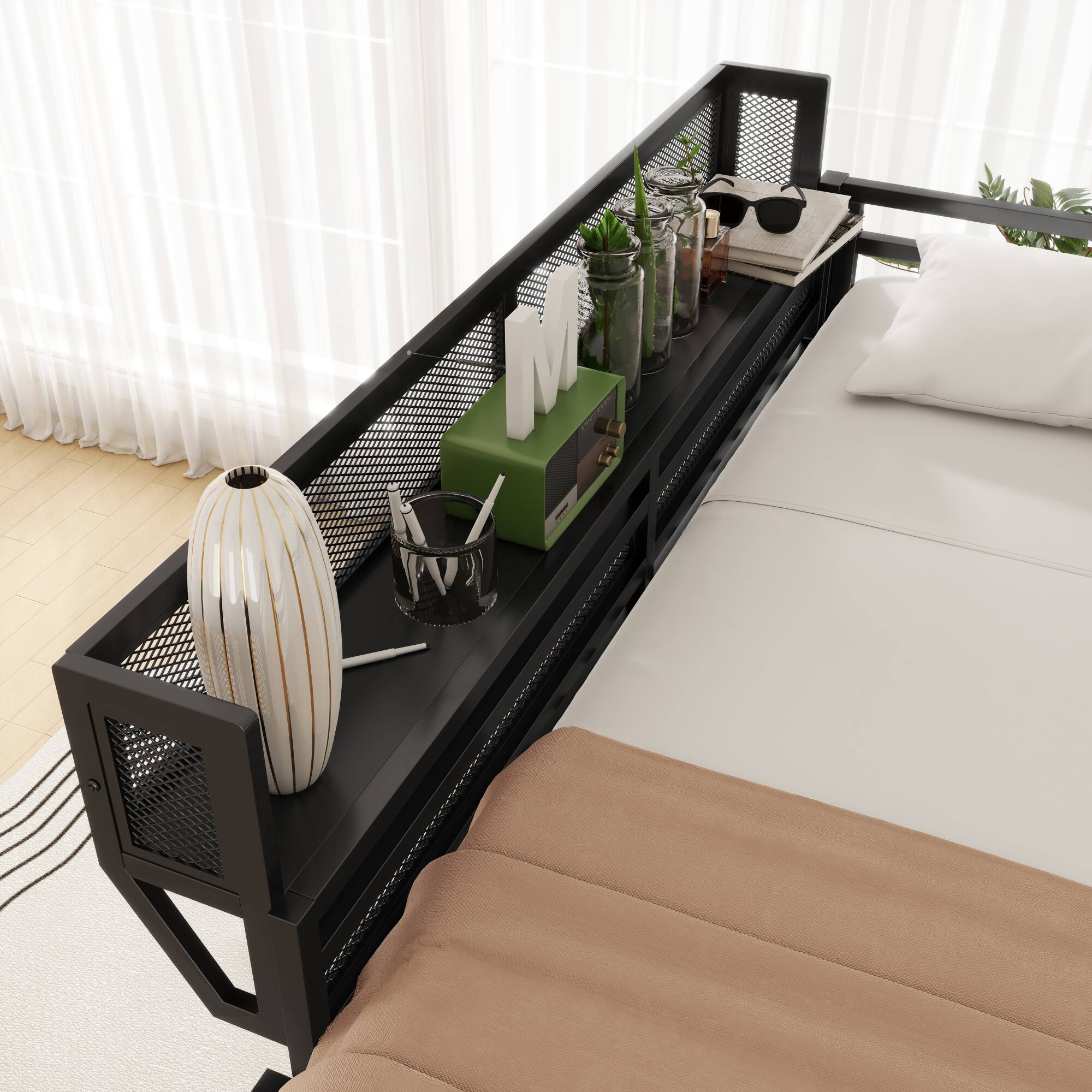 Alt View 1. GOODSILO - Full Size Metal Loft Bed with Storage Shelves and Ladder for Kids and Teens - Black.