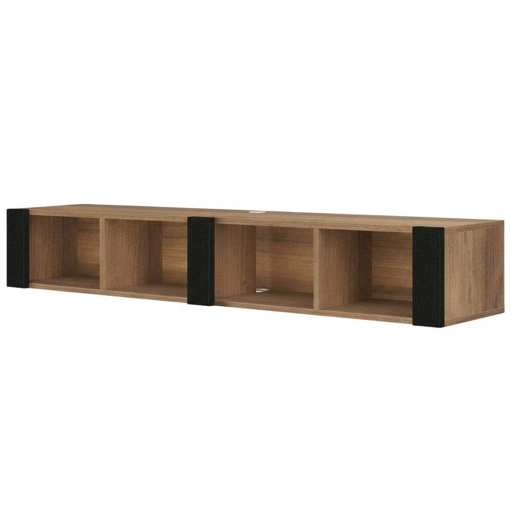 FurniFact - Wall-Mounted TV Stand for 75 Inch TVs with Engineered Wood Design - Brown
