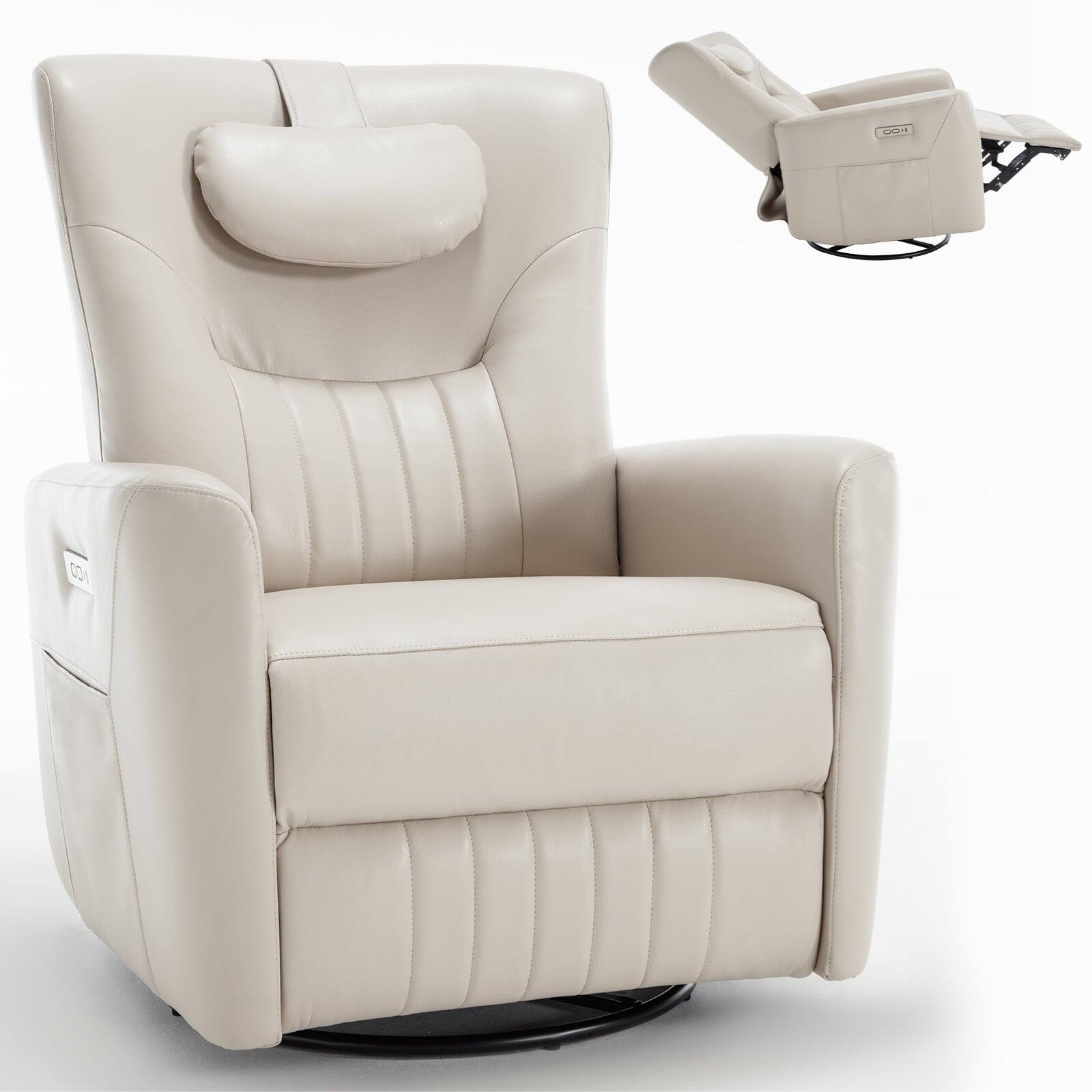 Alt View 10. Boyel Living - Swivel and Rocker Power Recliner Chair Heavy Duty Motion Mechanism with USB and Type-C Ports - Beige.