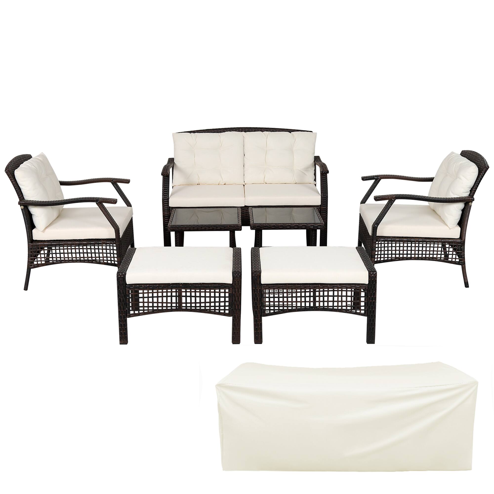 Alt View 1. Gymax - Gymax 7PCS Rattan Patio Conversation Sofa Furniture Set w/ Cushions & Waterproof Cover - Off White.