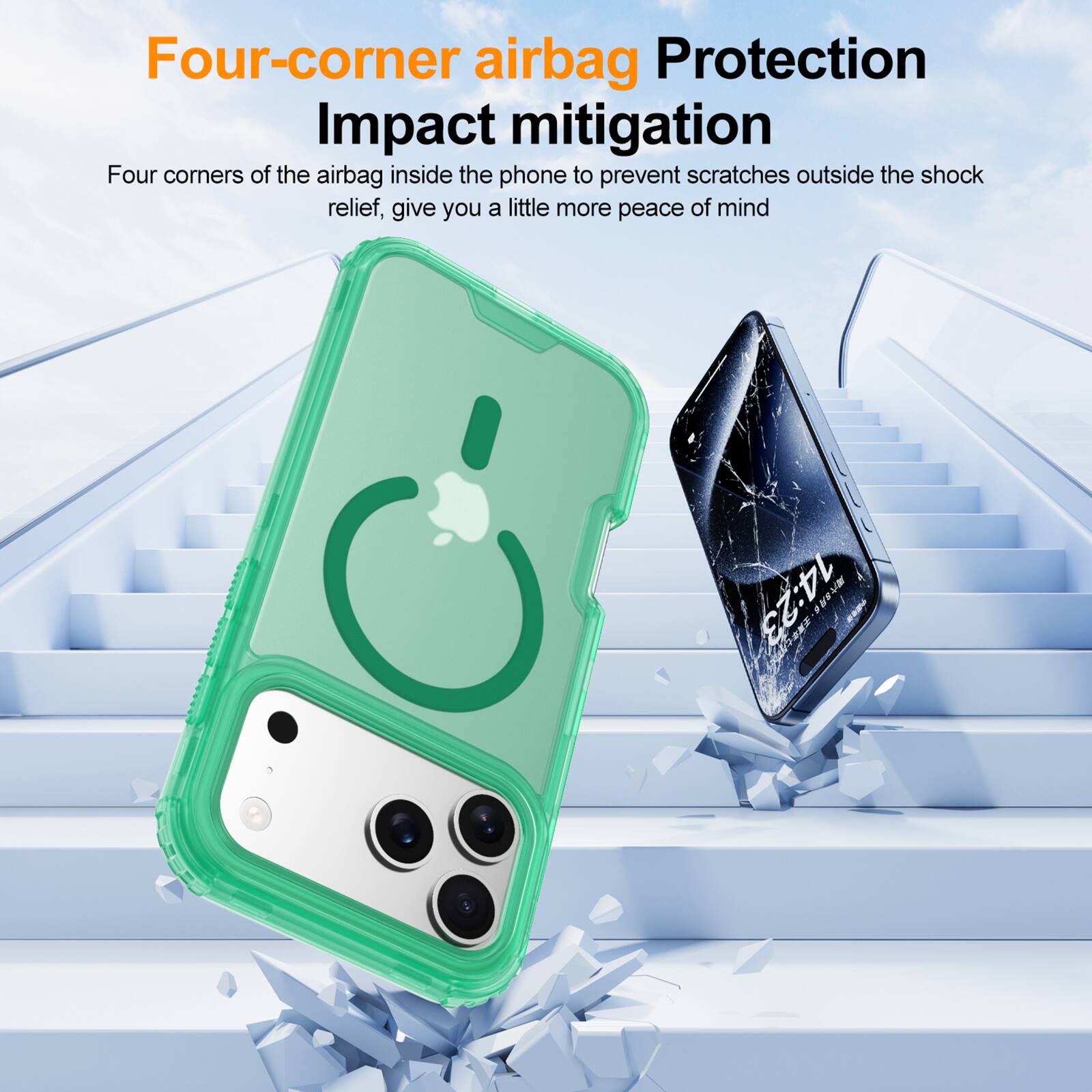 Four-corner airbag Protection  
Impact mitigation  

Four corners of the airbag inside the phone to prevent scratches outside the shock relief, give you a little more peace of mind