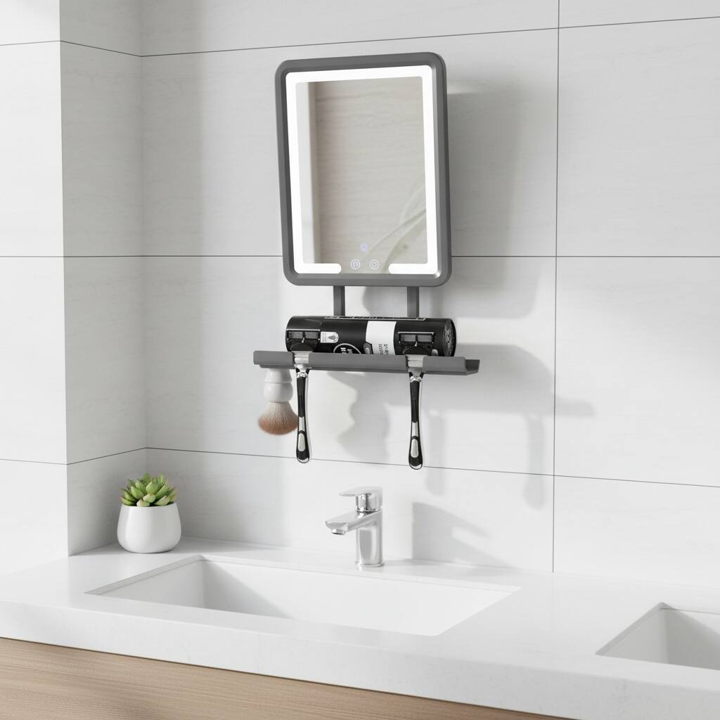 Alt View 1. Dazzed Corner - Heated Fogless Shower Mirror, 360° Adjustable, Lighted, Rechargeable - Black.