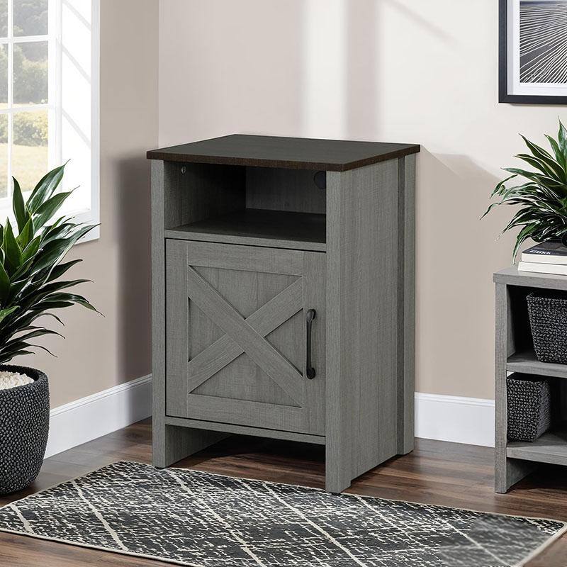 Alt View 3. Boyel Living - Farmhouse Side Storage Cabinet with Open Shelf Two Tone Brown Gray Nightstand or Accent Table - Gray.