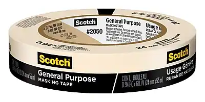 Scotch General Purpose Masking Tape
#2050
Usage:
- Remove within 5 days.
- Do not use on wood floors or other delicate surfaces.
- Used indoors only.
CONT. 1 ROLLEAU
0.94 POX 601V (24 mm x 55 m)
RUBAN DE MASQUAGE
USAGE GÉNÉRAL