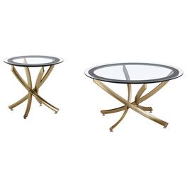 Coaster Co. of America - Brooke 2-piece Round Glass Top Coffee Table Set Brass - Red