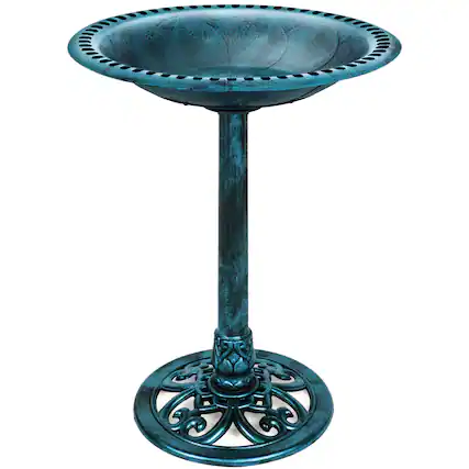 Front. Best Choice Products - Best Choice Products Outdoor Rustic Pedestal Bird Bath Accent for Garden, Yard w/ Fleur-de-Lis Accents - Peacock Blue - Peacock Blue.