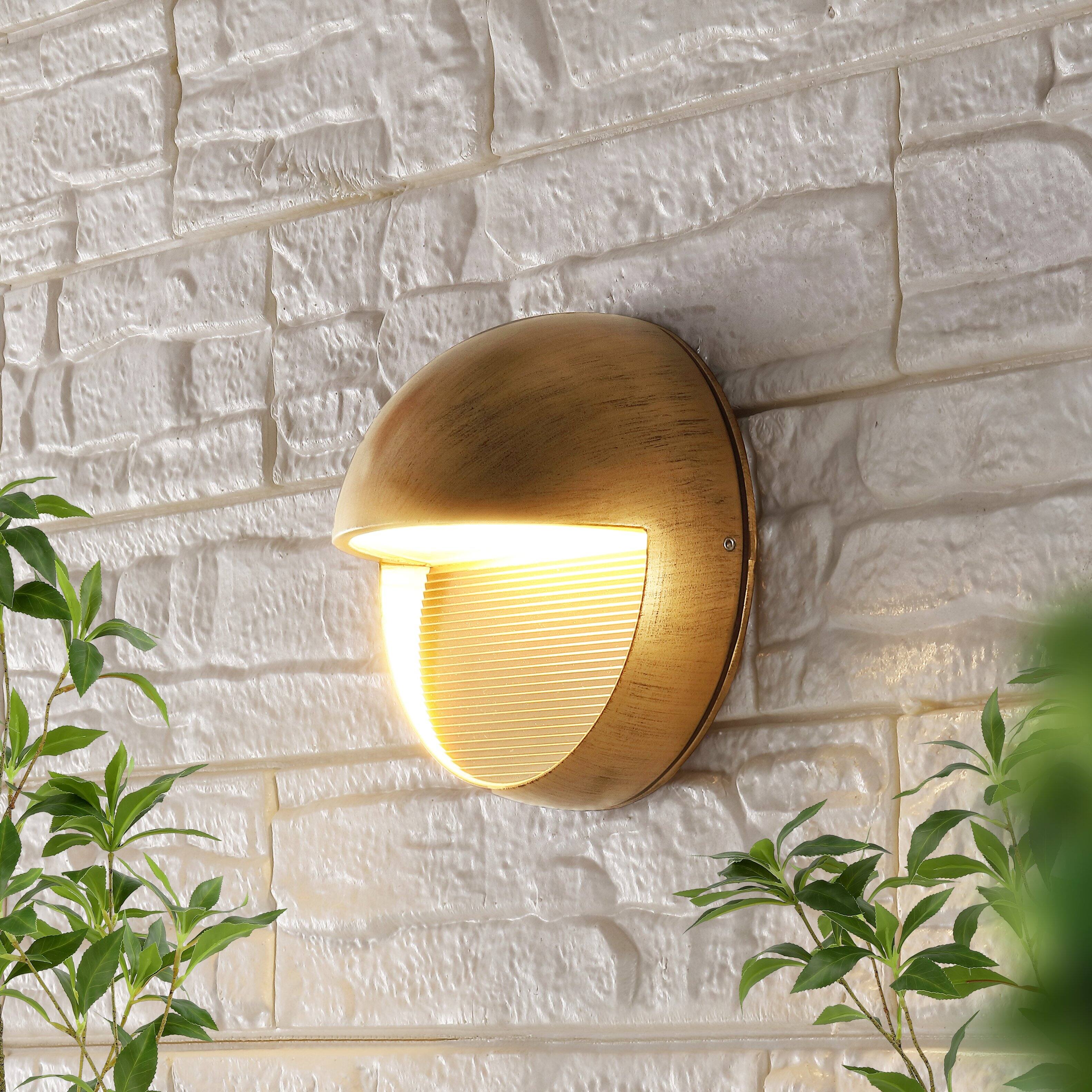 Alt View 1. Jonathan Y - Orbe 6.25" Outdoor Metal/Glass Integrated LED Wall Sconce, Antique Gold - Antique Gold.
