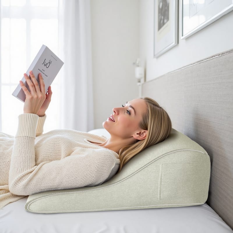 wowmax - Back Support Pillow for Reading - Linen Bed Chair Cushion w/Zipper (20x9x22in) - White