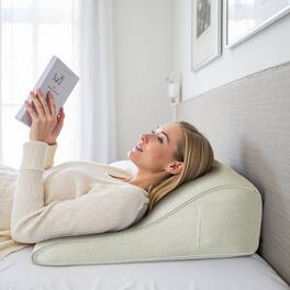 wowmax - Back Support Pillow for Reading - Linen Bed Chair Cushion w/Zipper (20x9x22in) - White