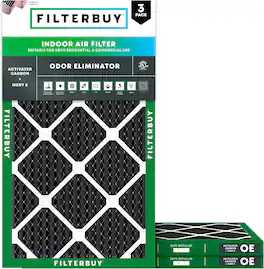 Filterbuy - 10x20x1 MERV 10 Odor & Allergy Defense, Electrostatic Pleated HVAC AC Furnace Air Filters Replacement (3-Pack) - Black