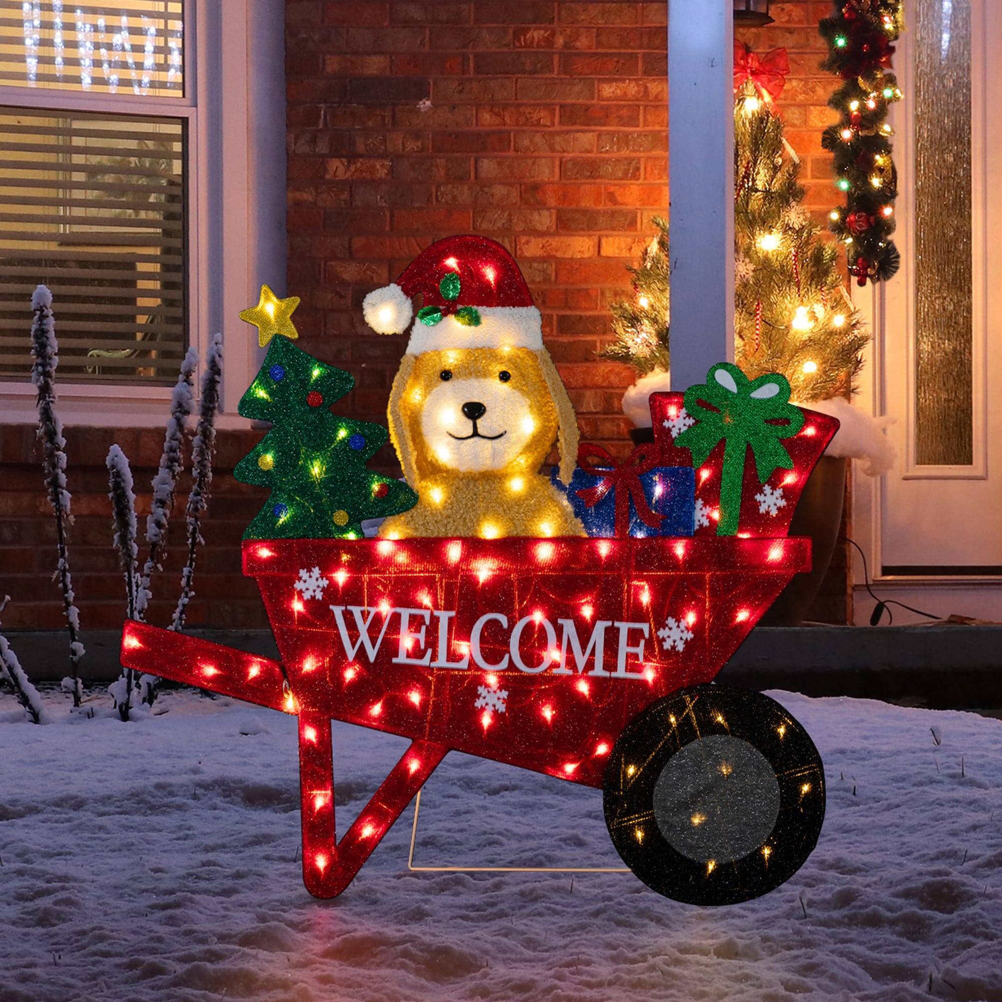 Alt View 5. Glitzhome - 39.75"L Christmas 2.5D Fabric Labrador Wheel Barrow with 90 LED Lights - Multi-Colored.