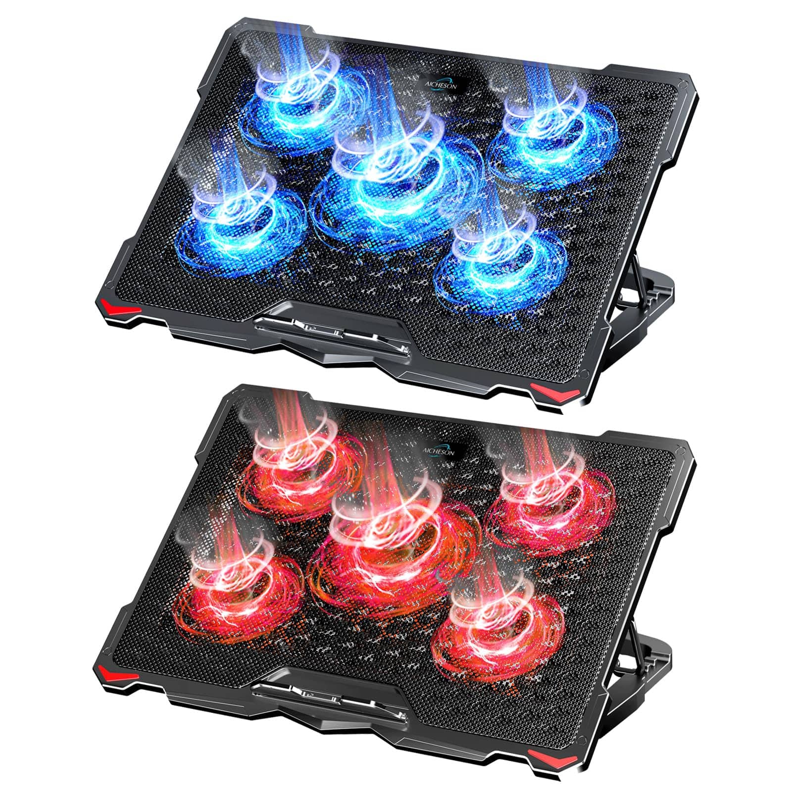 HongFei - 5 Fans Blue & Red Laptop Cooling Pad Combination Set, Ergonomically Adjustable Heights - Black
