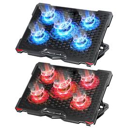HongFei - 5 Fans Blue & Red Laptop Cooling Pad Combination Set, Ergonomically Adjustable Heights - Black