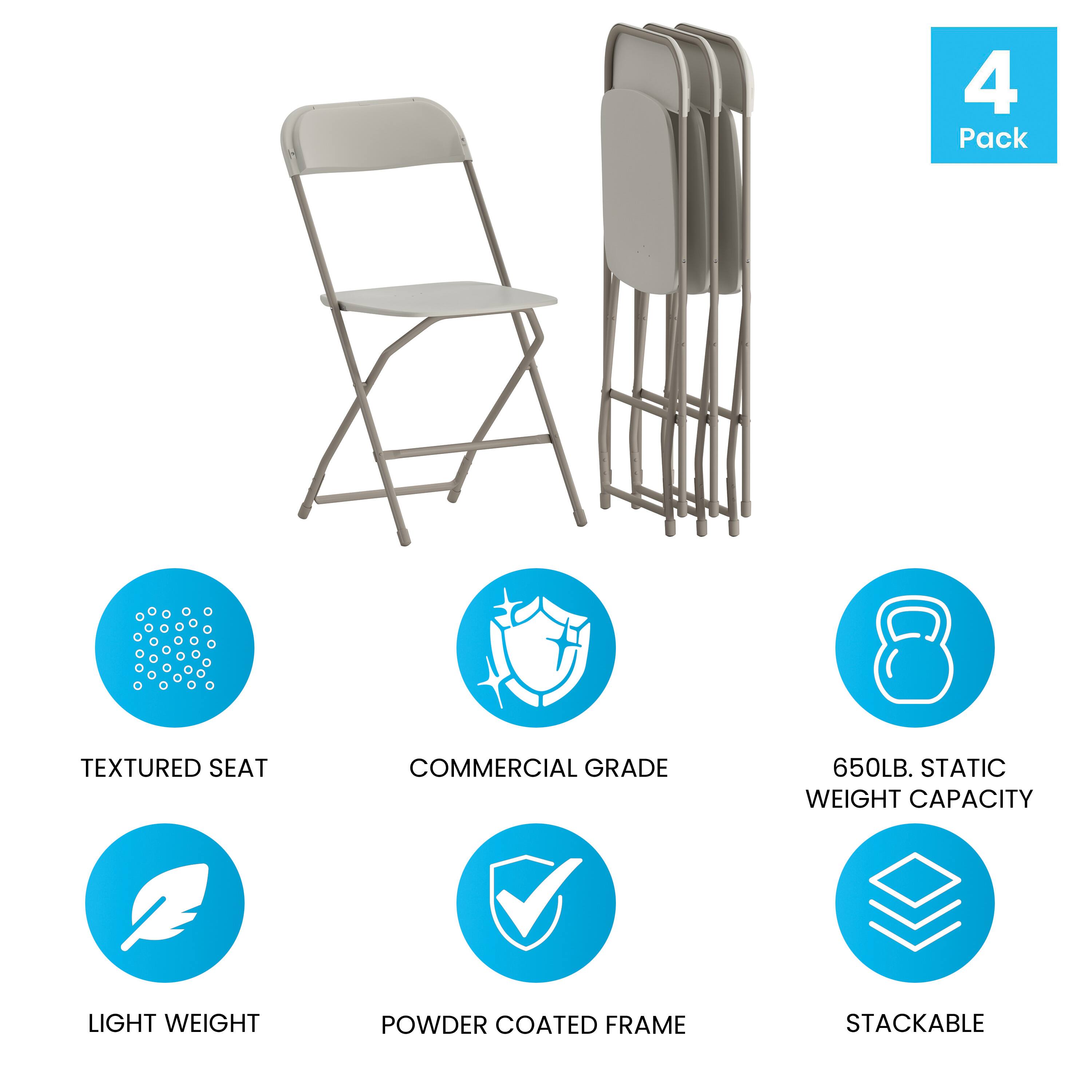 4 Pack  
TEXTURED SEAT  
COMMERCIAL GRADE  
650LB. STATIC WEIGHT CAPACITY  
LIGHT WEIGHT  
POWDER COATED FRAME  
STACKABLE