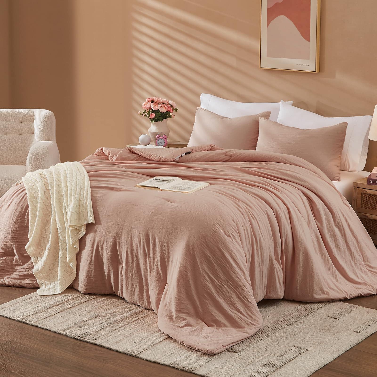 Dazzed Corner - Queen Comforter Set - 3 Pieces Comforter Prewashed Soft Lightweight for All Seasons - Dusty Pink