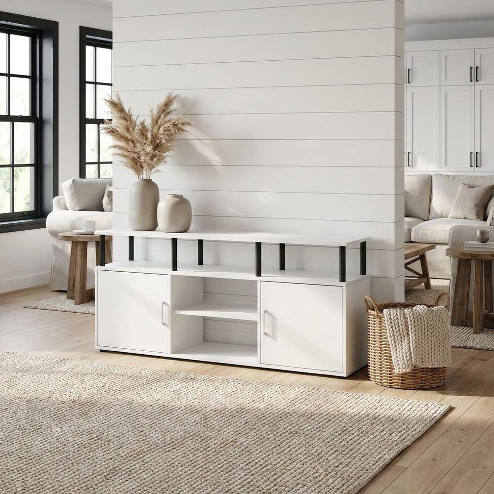 Alt View 1. FurniFact - Wood TV Stand for 70 Inch Screens in White and Black with Modern Design - White.