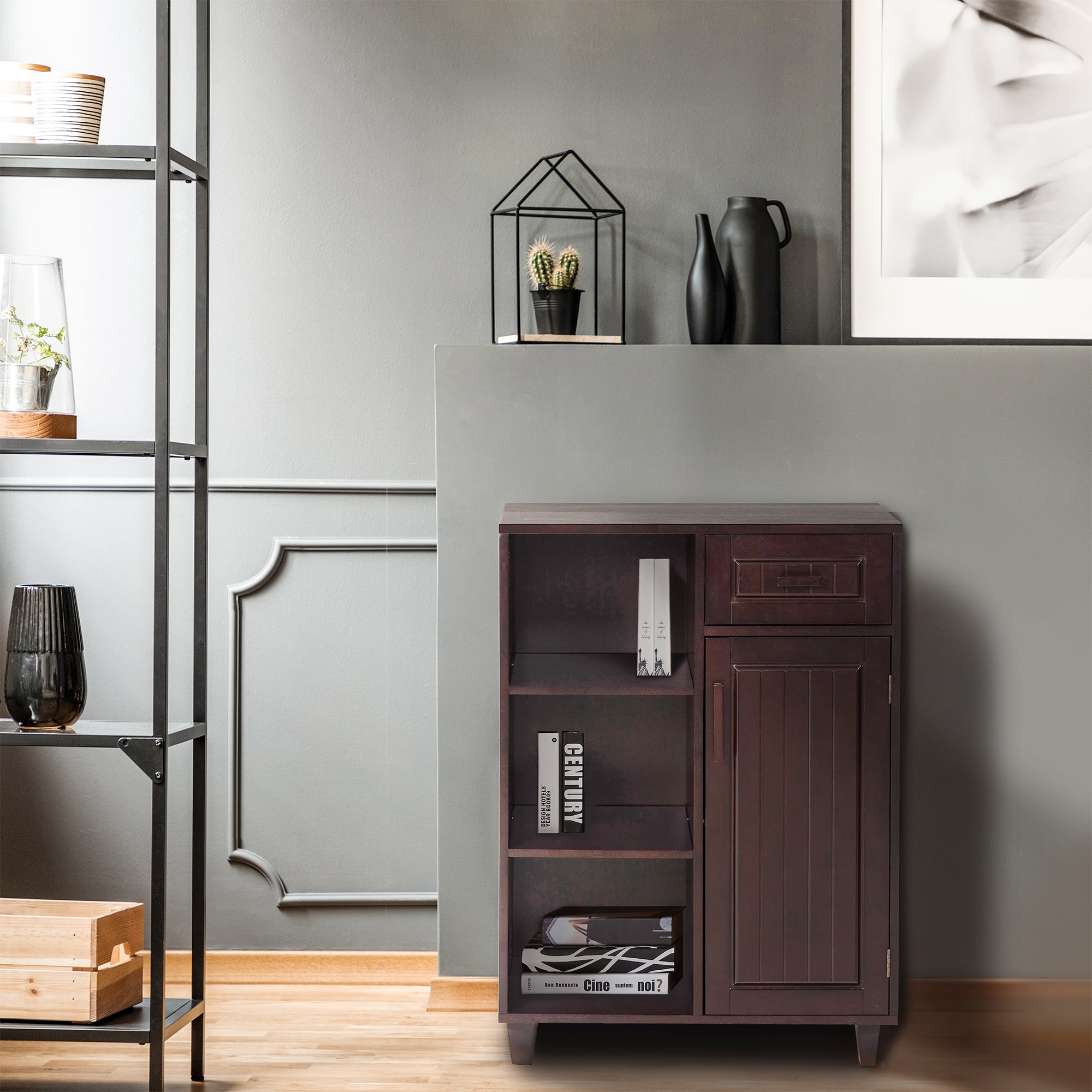 Teamson Home - Catalina Mixed Storage Freestanding Floor Cabinet with Drawer - Brown