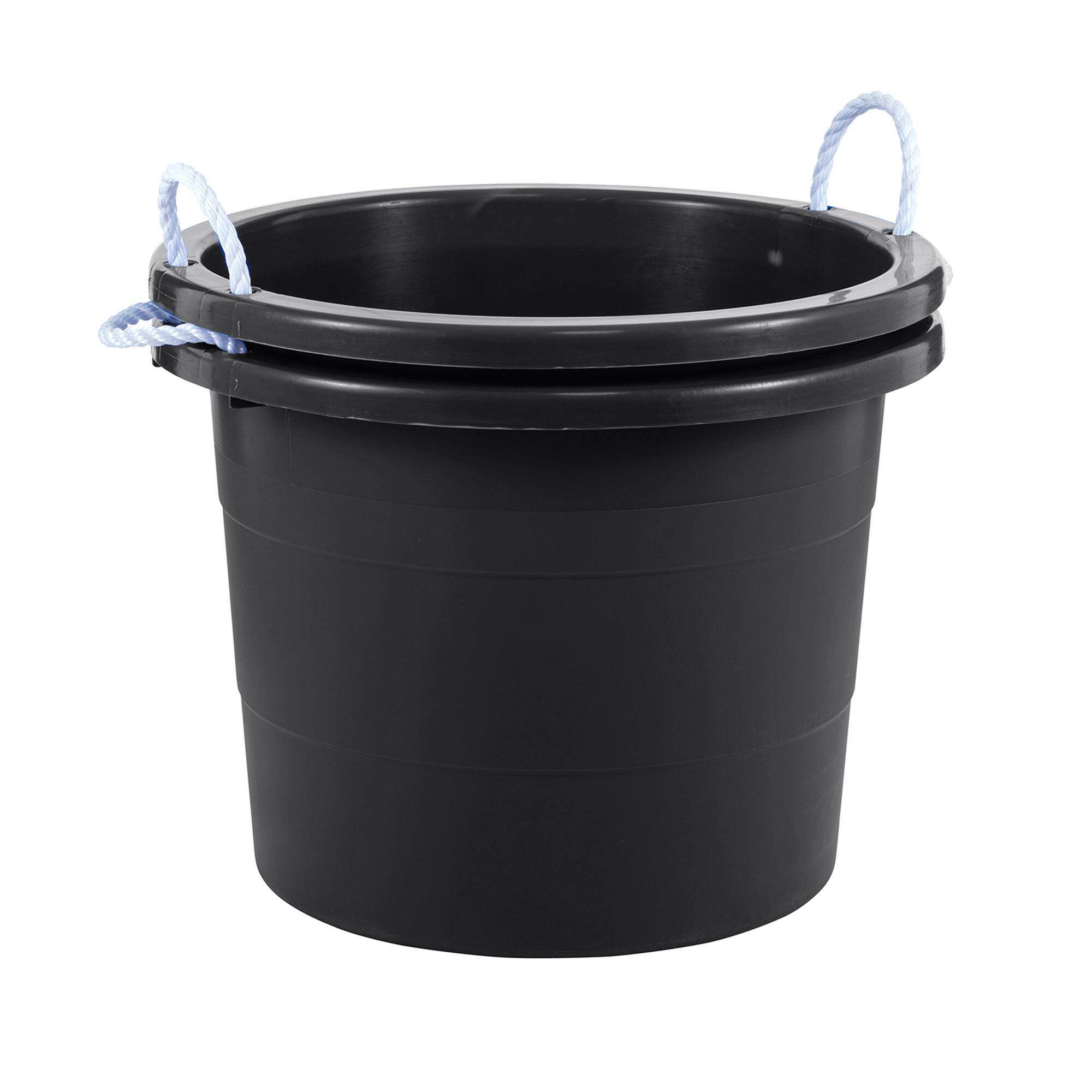 Front. United Solutions - United Solutions 2 Pack 19 Gallon Rope Handle Tub, Plastic Storage Bucket, Black - Black.