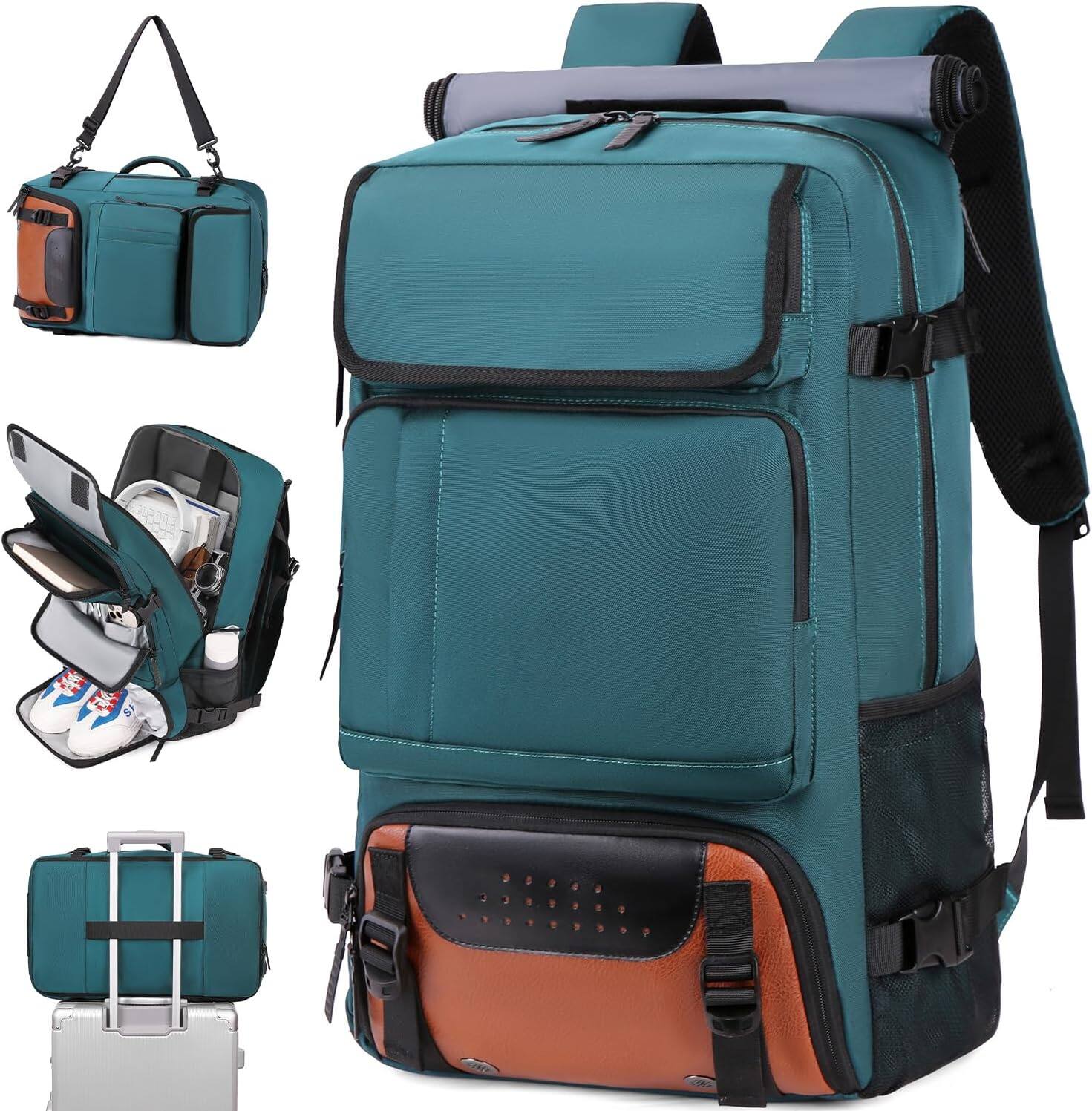 Front. Cozy Serene - Airline Approved Men Carry-On Travel Backpack - Green.