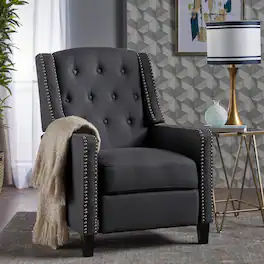 TinyHomie - Classic Dark Grey Fabric Push Back Chair - Gray