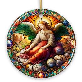 OrnamentallyYou - Beautiful Angel Medieval Stained Glass Themed Painting Christmas Ornament Renaissance Italy Gift - Multi-colored