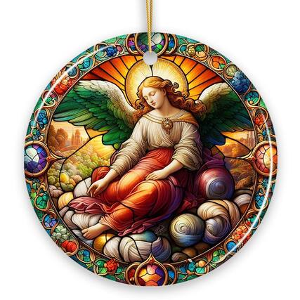 Front. OrnamentallyYou - Beautiful Angel Medieval Stained Glass Themed Painting Christmas Ornament Renaissance Italy Gift - Multi-colored.