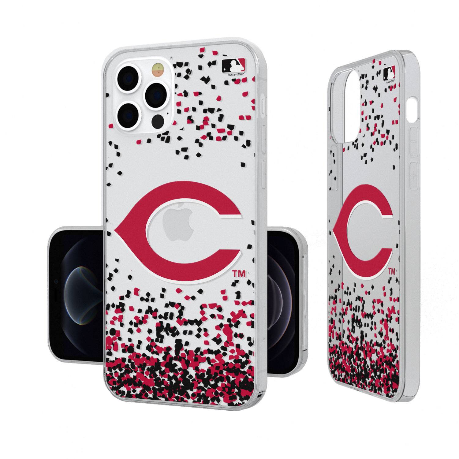 Alt View 3. Keyscaper - Cincinnati Reds iPhone Confetti Design Clear Case - 13 mini - Multicolor.