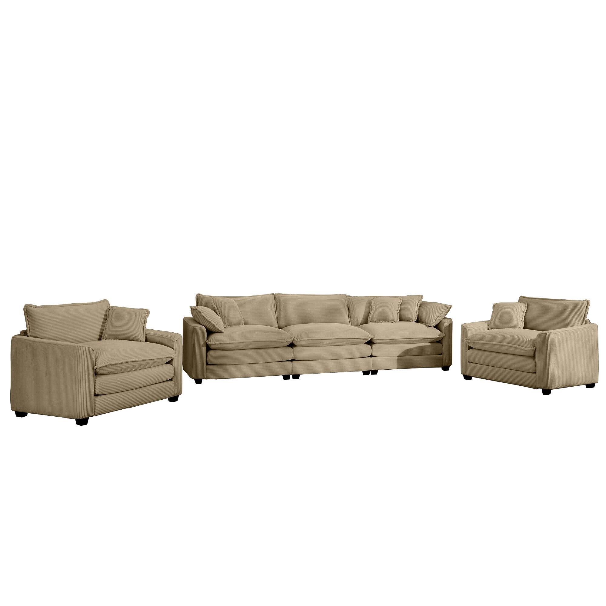 Alt View 1. LOVMOR - 3 Seater Corduroy Sofa Set Easy Assembly Memory Foam For Living Room Bedroom Home Theater Soft Textured Lounge - Tan.