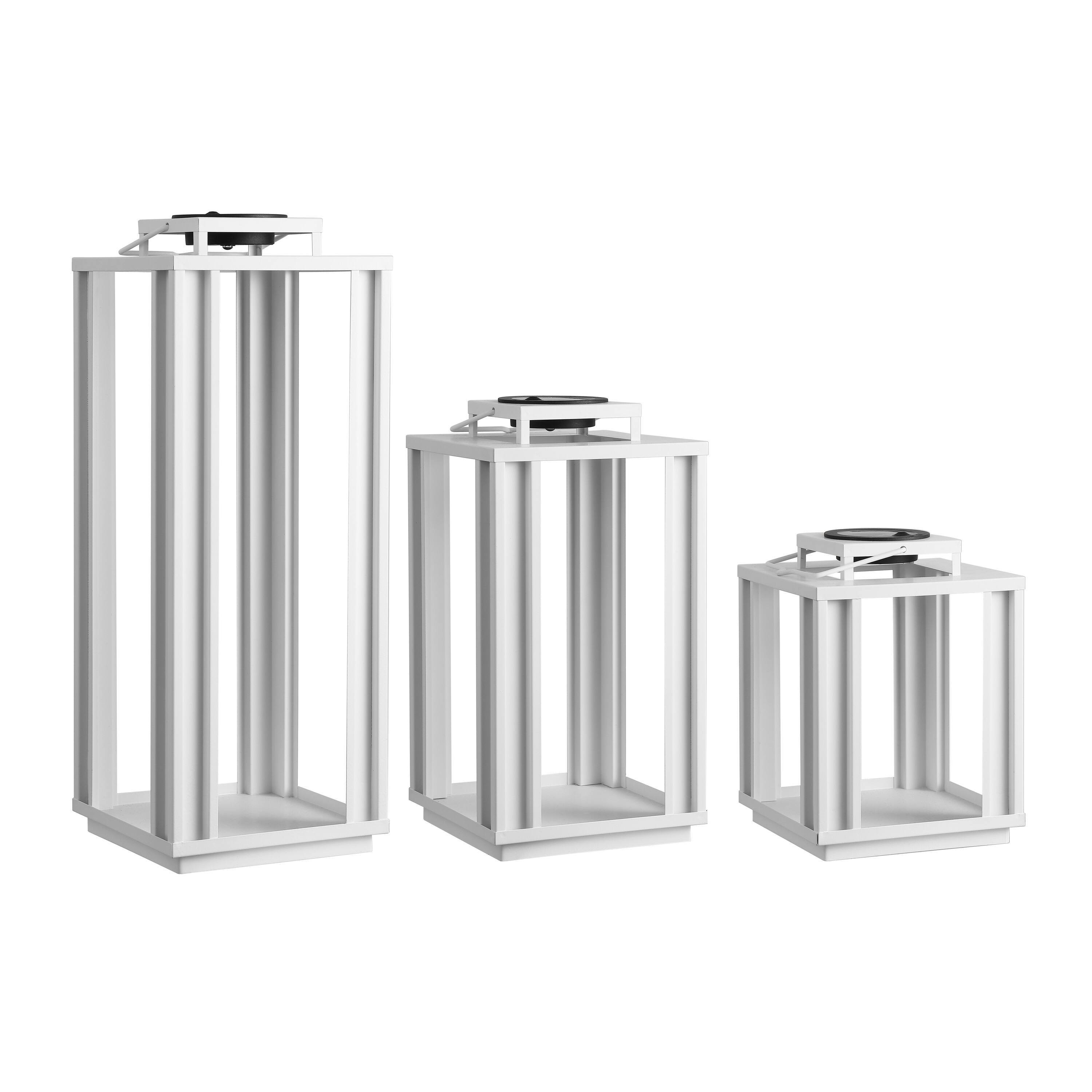 Alt View 6. Jonathan Y - Leland Modern Industrial Integrated Indoor/Outdoor LED Solar Powered Lanterns, White (Set of 3) - White.