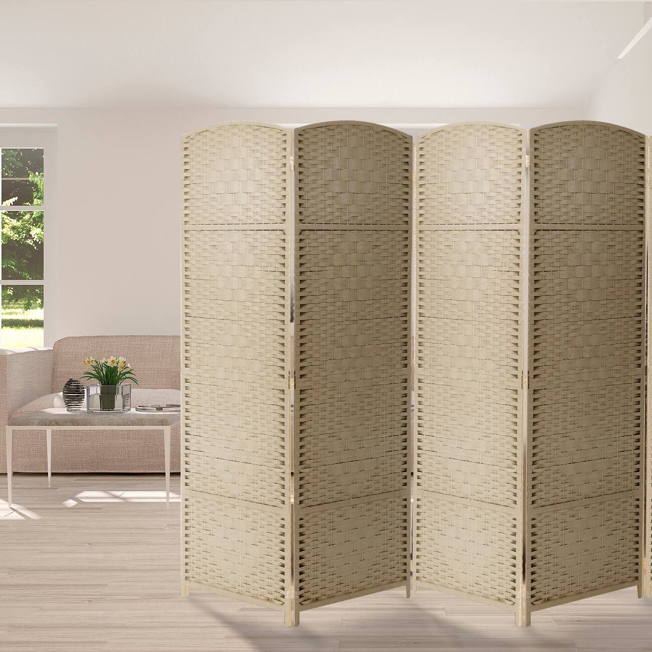Angle. Sorbus - Sorbus 8 Panel Room Divider 6 ft. Tall - Privacy Screen, Extra Wide Double Hinged Panels, Diamond Double-Weaved - Beige.