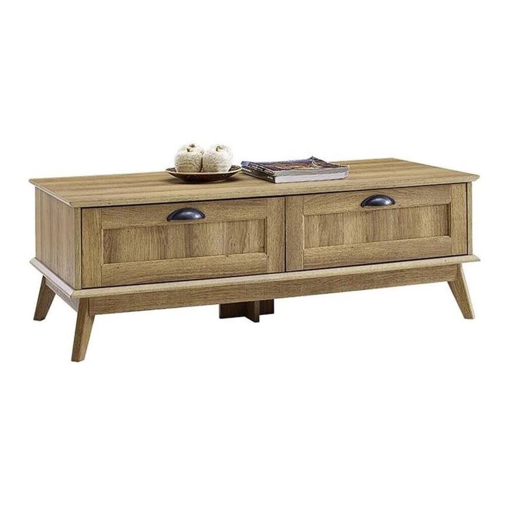 Alt View 1. Caffoz - Newport Series Tall Center Coffee Table With Two Fully Extended Drawers - Golden Oak.