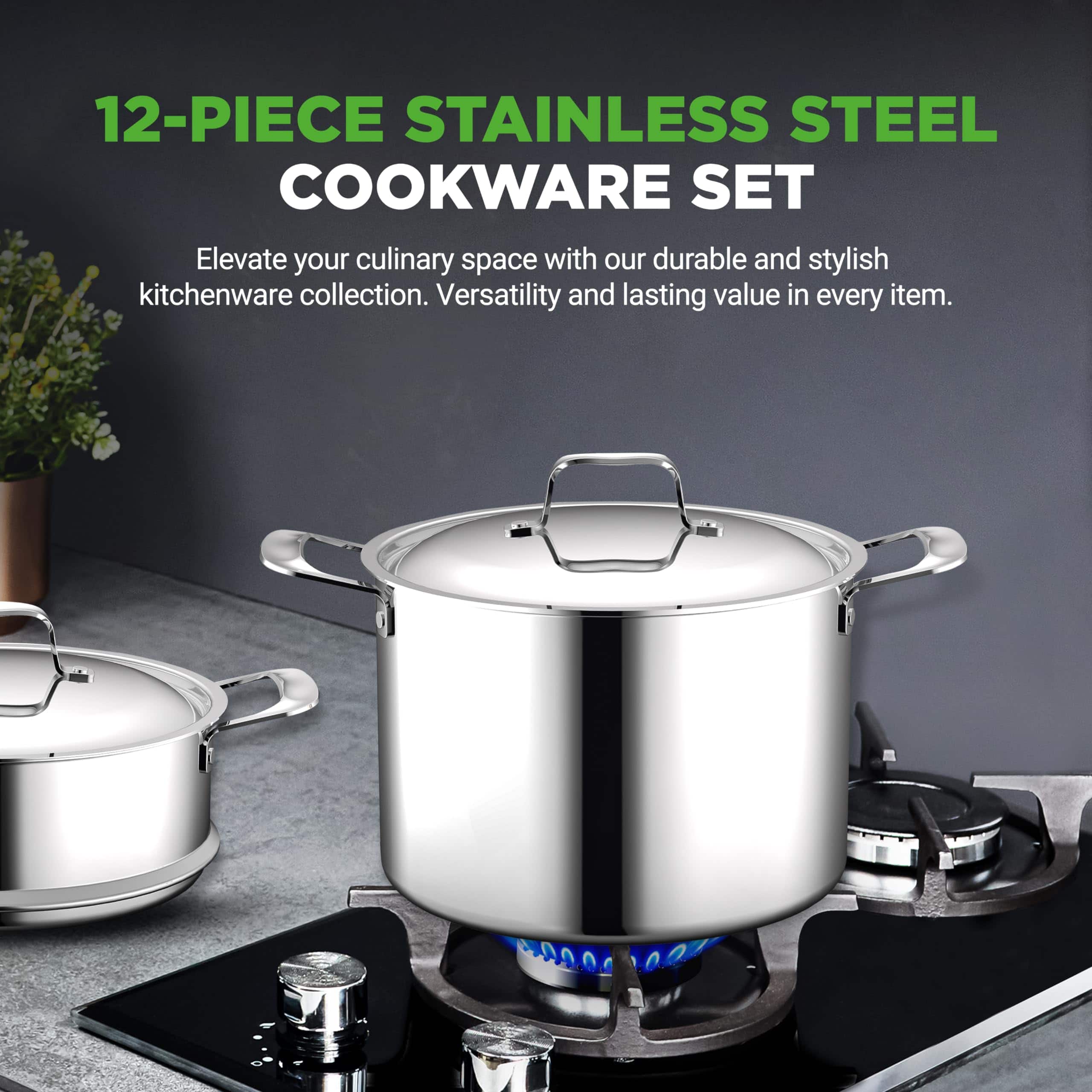 NutriChef 12 Piece Kitchen Cookware Set, Non Stick Coating