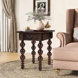 Loheer - Solid Wood End Table with Drawer Vintage Narrow Sofa Side Table - Espresso