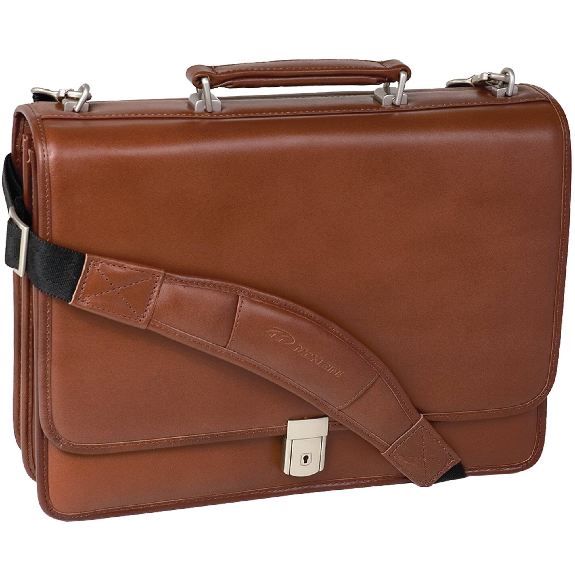 Alt View 2. McKleinUSA - Top Grain Cowhide Leather Flapover Double-Compartment Briefcase V Series Lexington MC83544 - Brown.