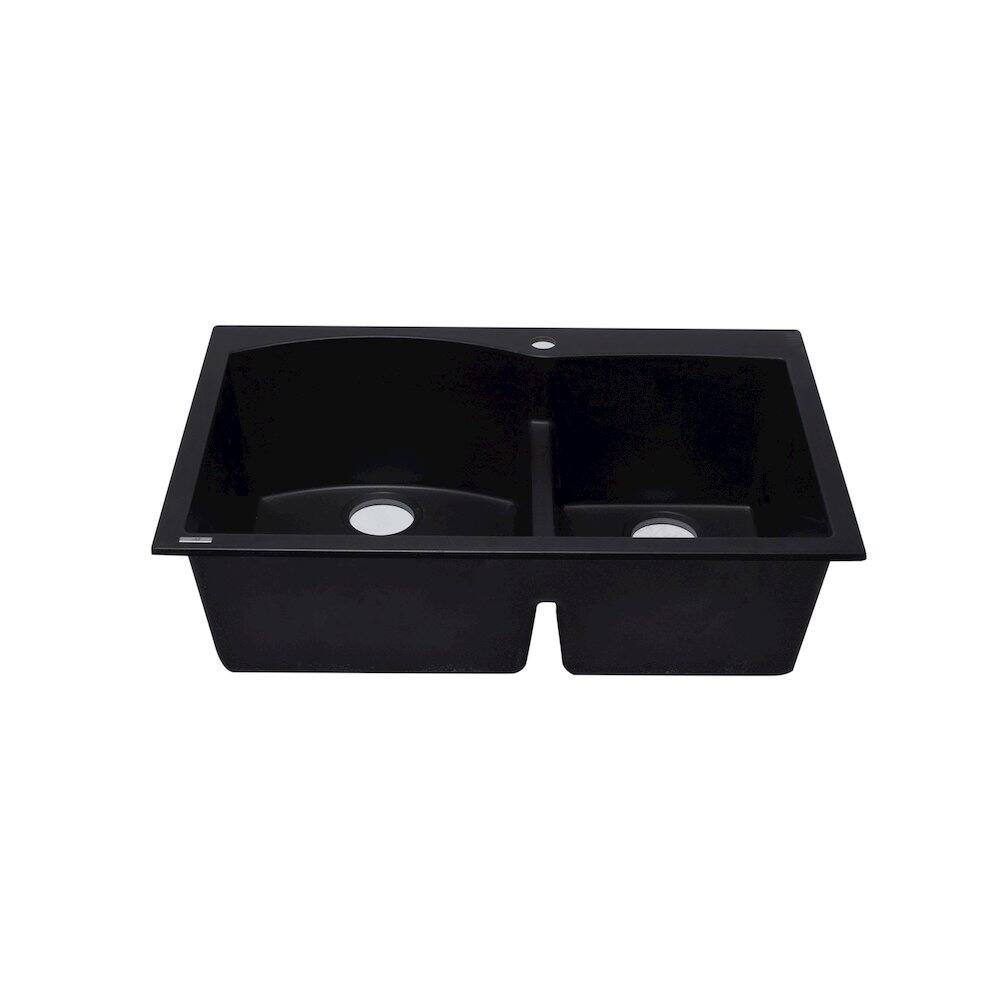 Back. Alfi - Black 33" Double Bowl Drop In Granite Composite Kitchen Sink - Black.