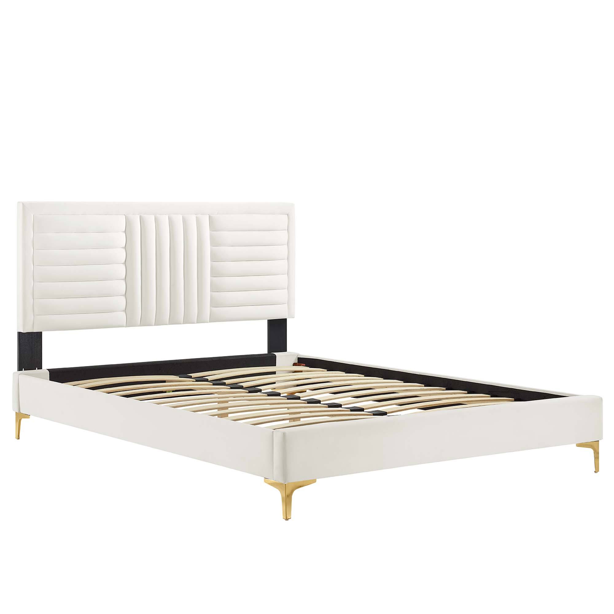Alt View 2. Modway - Resort Performance Velvet Arched Round Full Platform Bed - White.