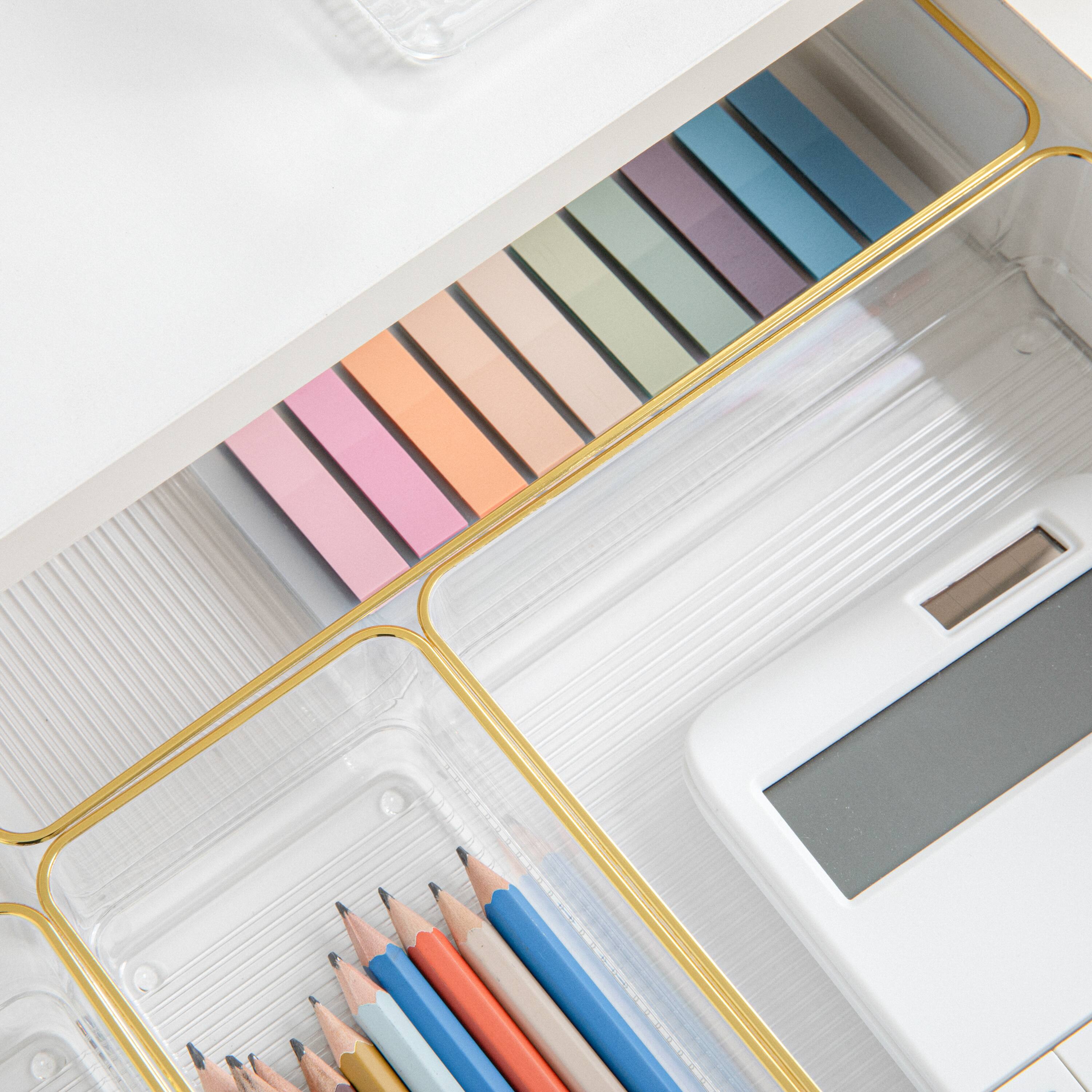 Alt View 15. Martha Stewart - Kerry Plastic Stacking Drawer Organizer Set of 5 - Clear/Gold Trim.